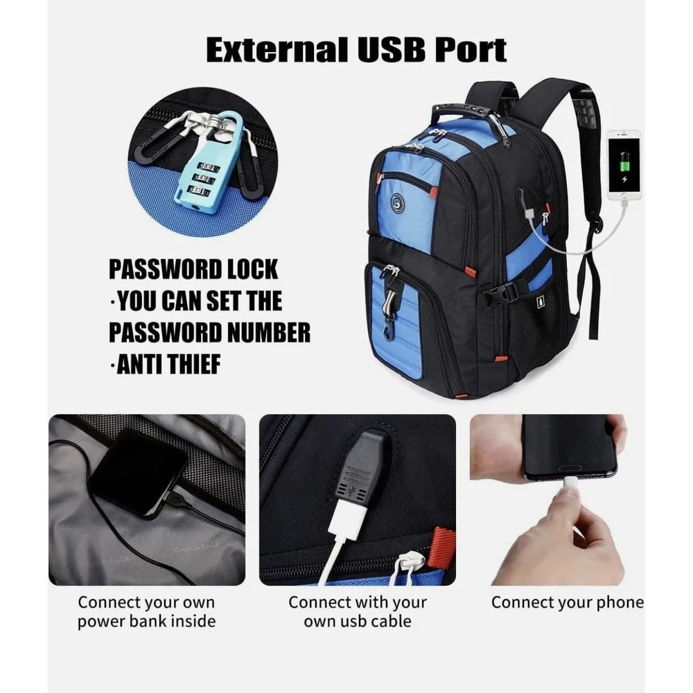 Soldier Knife Laptop Backpack Blue Black Travel School Bag Multi Pocket 18 inch